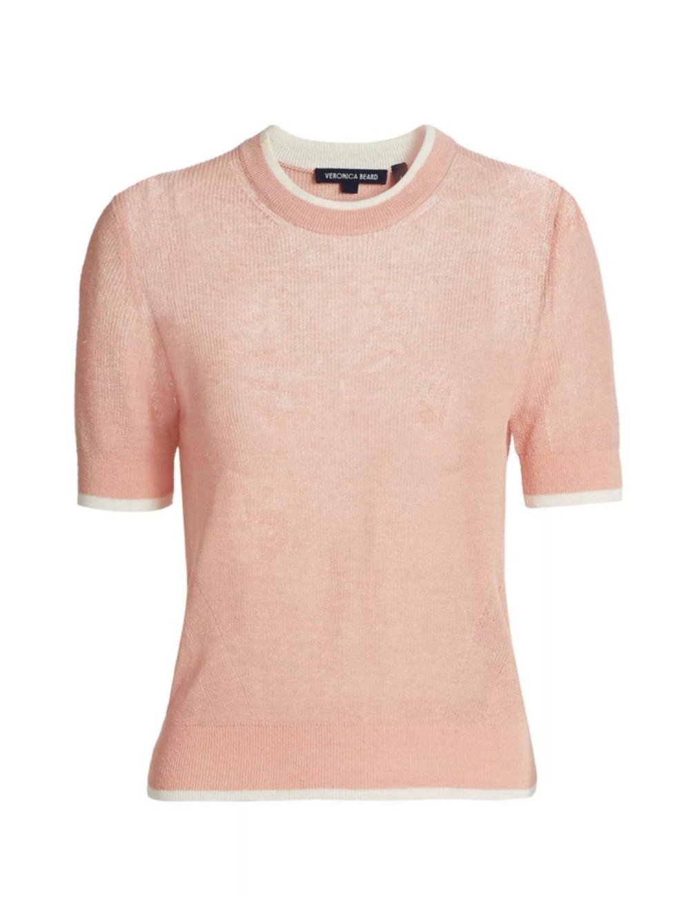 French Connection Pink Short-Sleeve Crewneck Top with White Trim